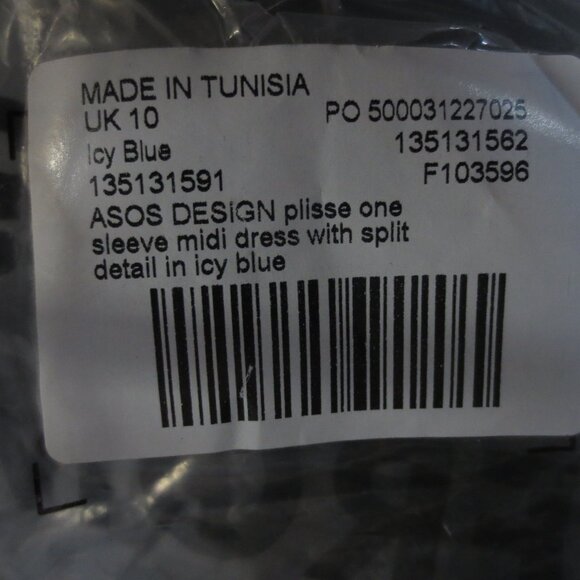 ASOS DESIGN plisse one sleeve midi dress with slit detail in icy blue - US 6 - Picture 7 of 7